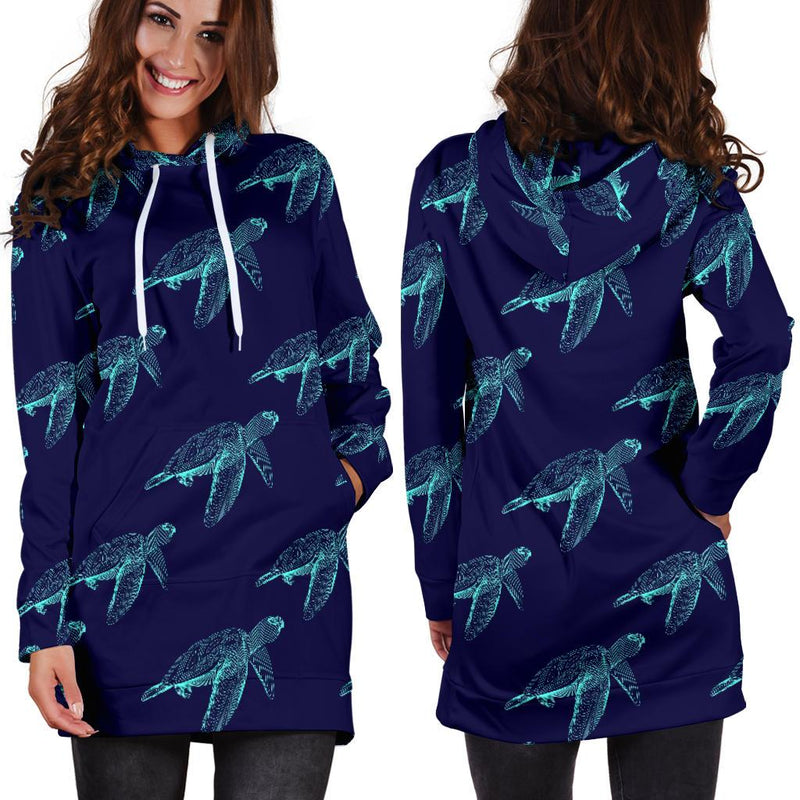 Sea Turtle Pattern Print Design T04 Women Hoodie Dress