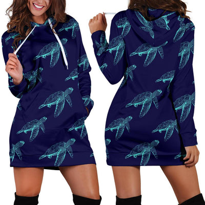 Sea Turtle Pattern Print Design T04 Women Hoodie Dress