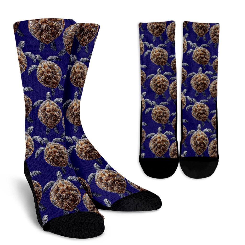 Sea Turtle Pattern Print Design T05 Crew Socks-JORJUNE.COM