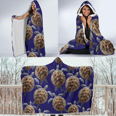 Sea Turtle Pattern Print Design T05 Hooded Blanket-JORJUNE.COM