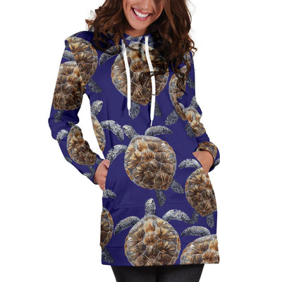 Sea Turtle Pattern Print Design T05 Women Hoodie Dress