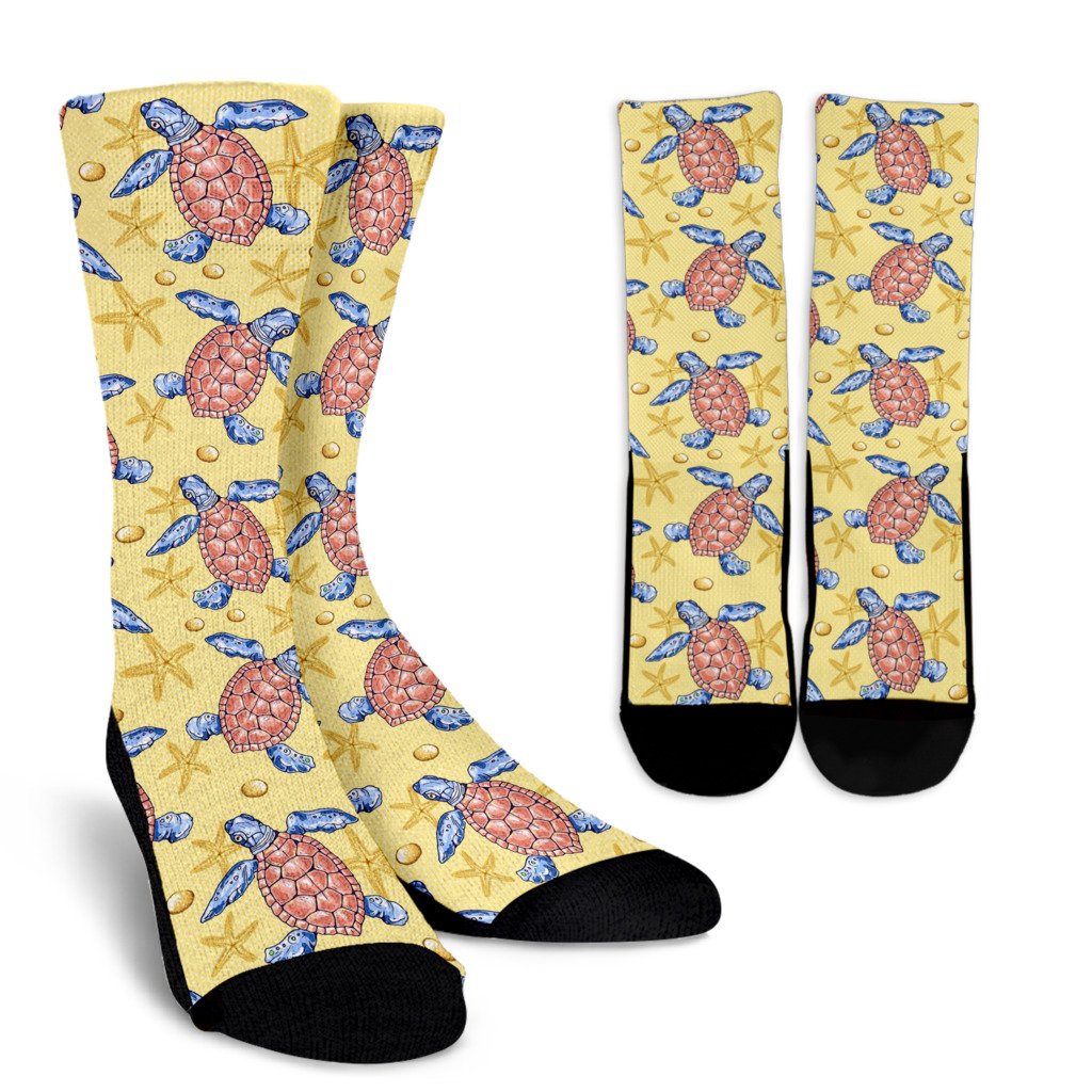 Sea Turtle Pattern Print Design T06 Crew Socks-JORJUNE.COM