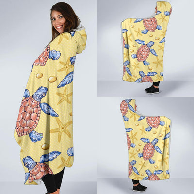 Sea Turtle Pattern Print Design T06 Hooded Blanket-JORJUNE.COM