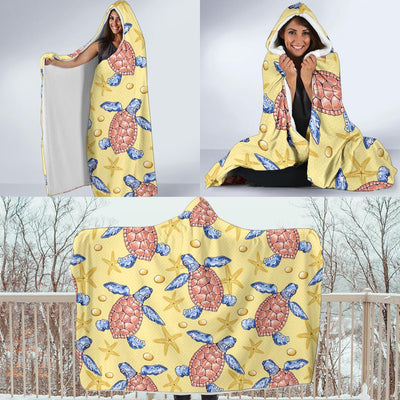 Sea Turtle Pattern Print Design T06 Hooded Blanket-JORJUNE.COM