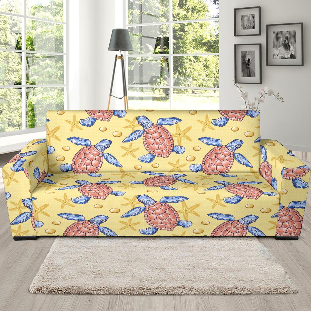 Sea Turtle Pattern Print Design T06 Sofa Slipcover-JORJUNE.COM