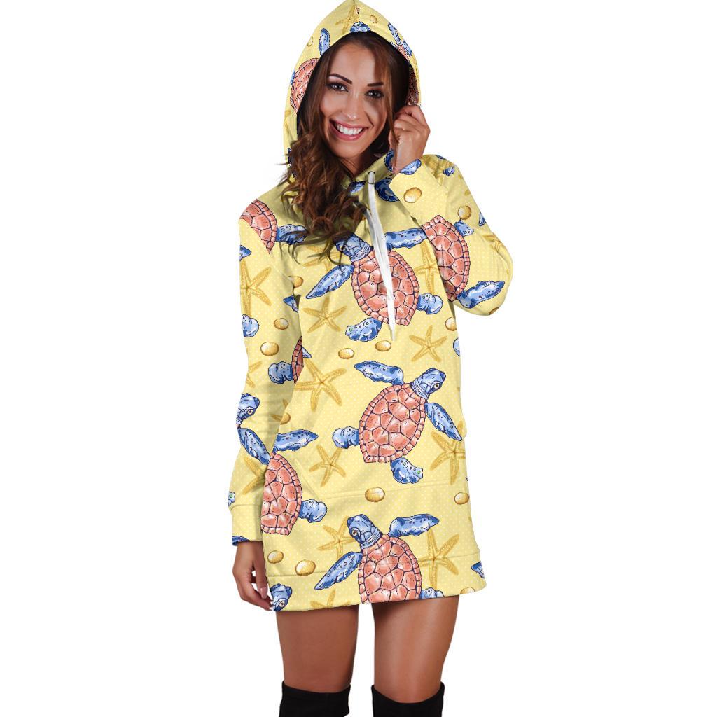 Sea Turtle Pattern Print Design T06 Women Hoodie Dress