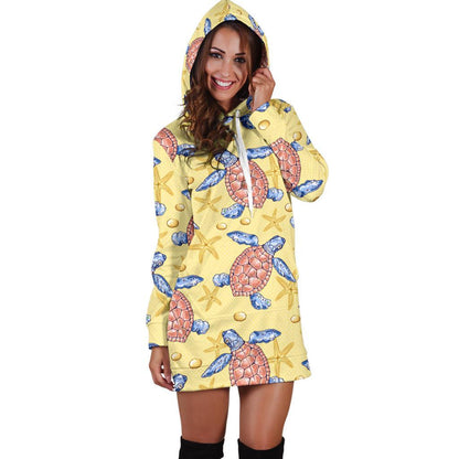 Sea Turtle Pattern Print Design T06 Women Hoodie Dress