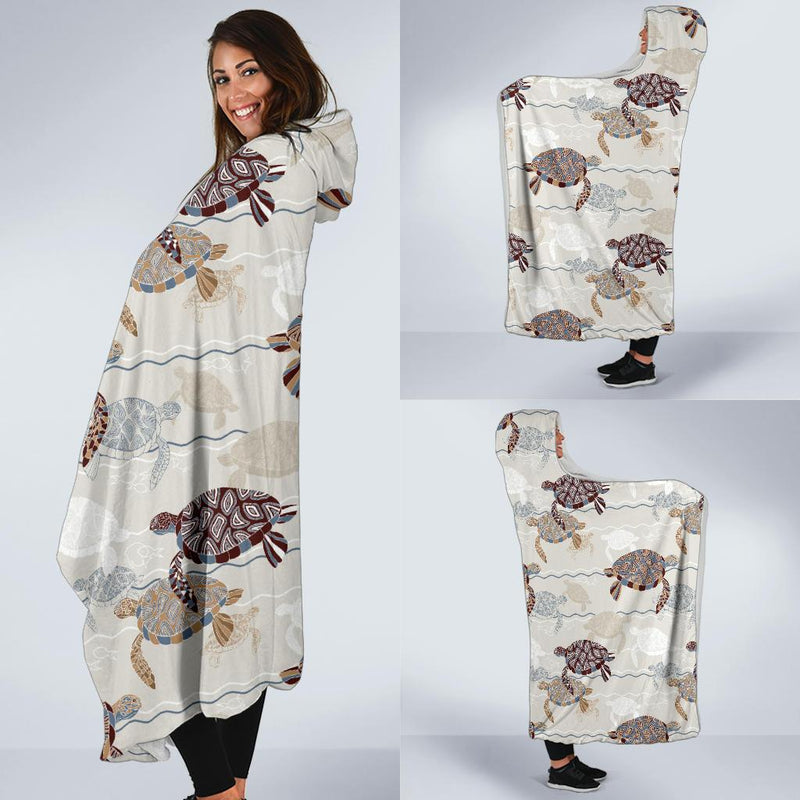 Sea Turtle Pattern Print Design T07 Hooded Blanket-JORJUNE.COM