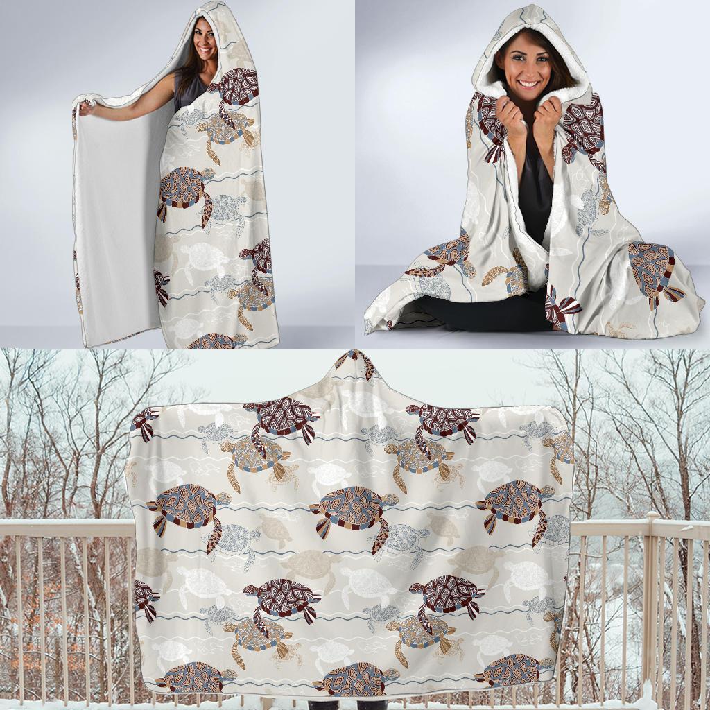 Sea Turtle Pattern Print Design T07 Hooded Blanket-JORJUNE.COM