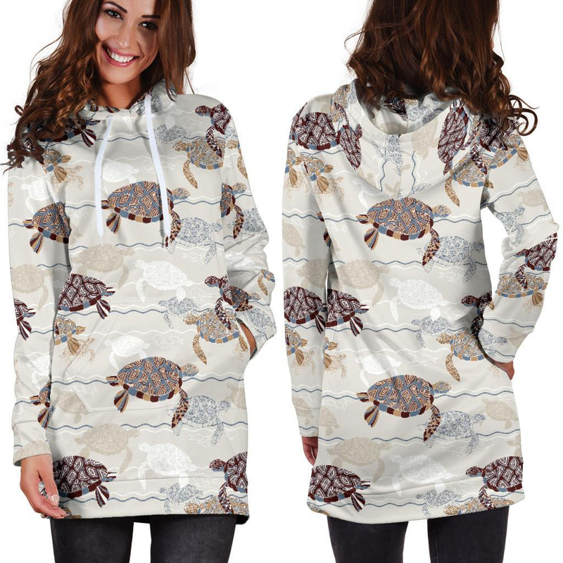 Sea Turtle Pattern Print Design T07 Women Hoodie Dress