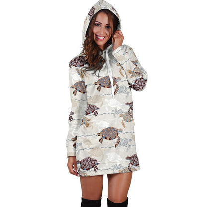 Sea Turtle Pattern Print Design T07 Women Hoodie Dress