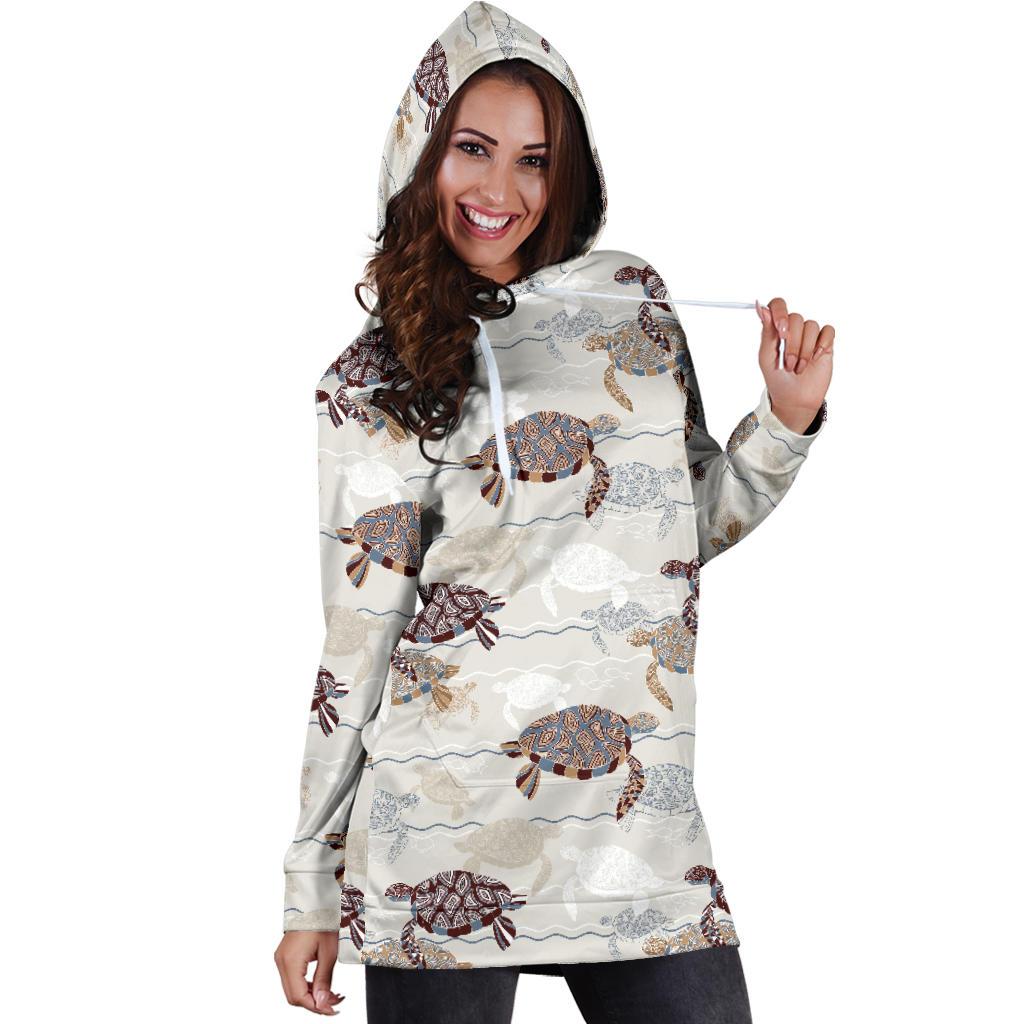 Sea Turtle Pattern Print Design T07 Women Hoodie Dress