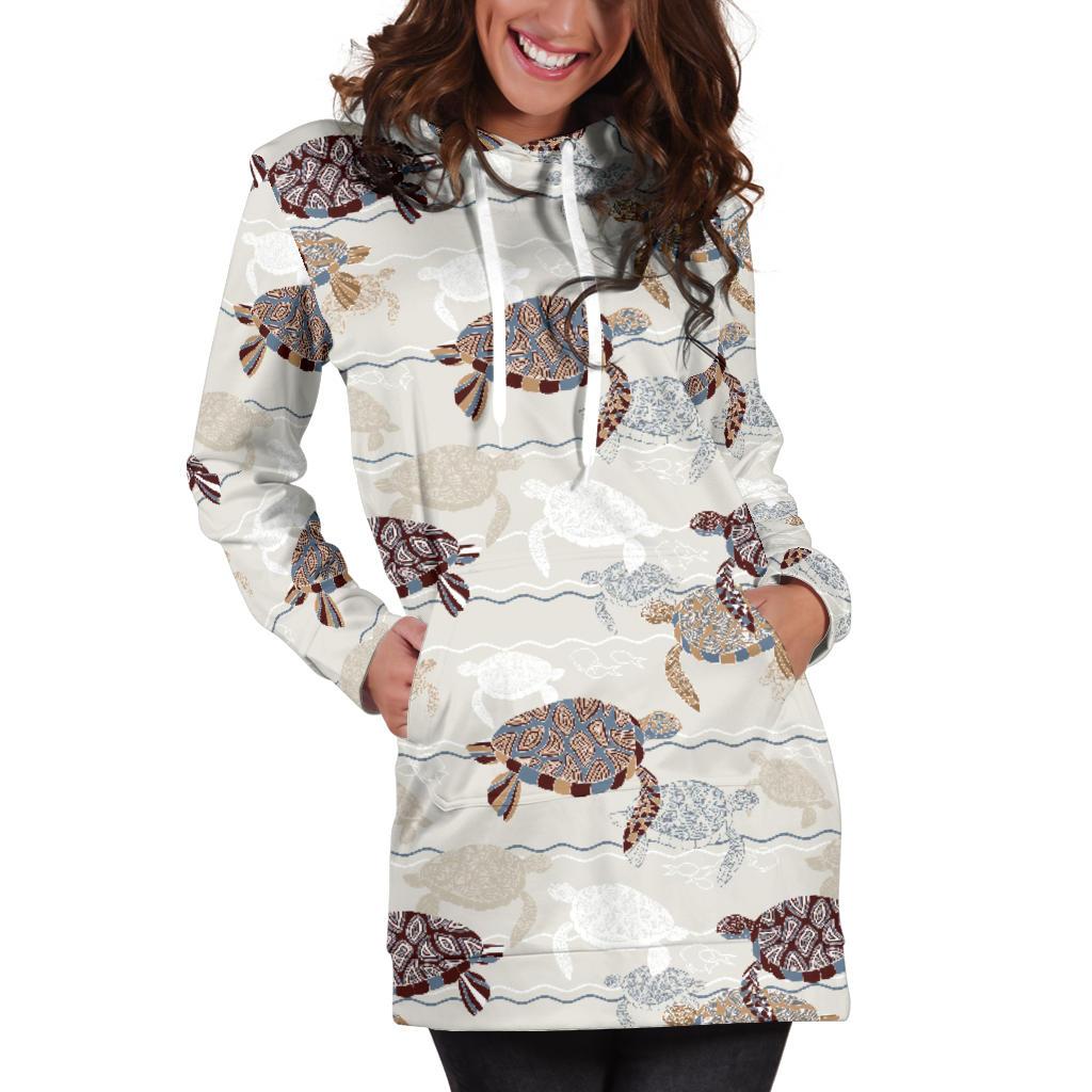 Sea Turtle Pattern Print Design T07 Women Hoodie Dress