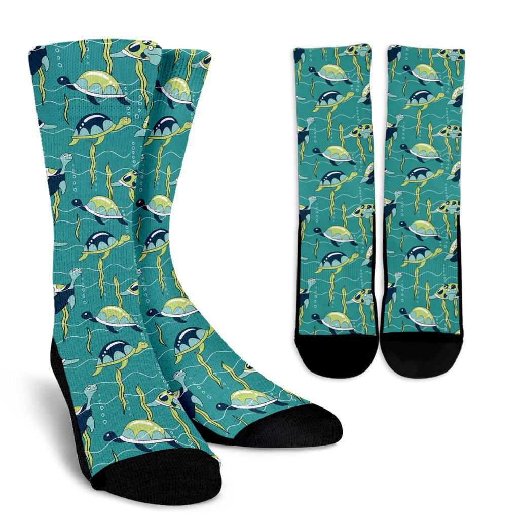 Sea Turtle Pattern Print Design T08 Crew Socks-JORJUNE.COM