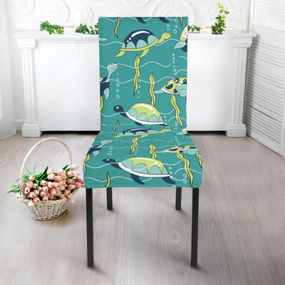 Sea Turtle Pattern Print Design T08 Dining Chair Slipcover-JORJUNE.COM