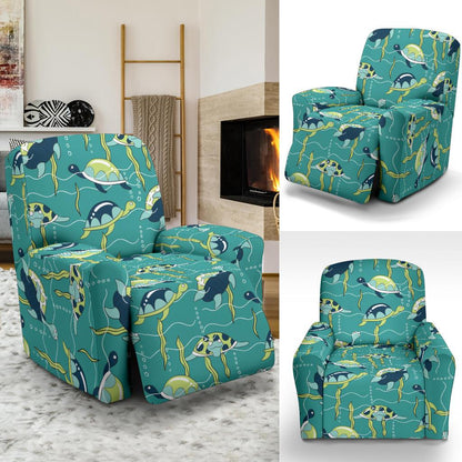 Sea Turtle Pattern Print Design T08 Recliner Slipcover-JORJUNE.COM