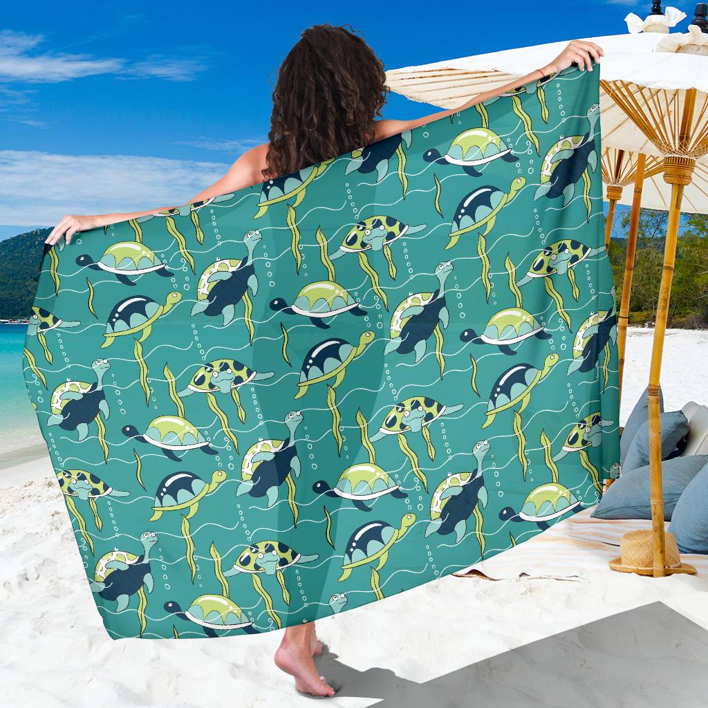 Sea Turtle Pattern Print Design T08 Sarong Pareo Wrap-JORJUNE.COM