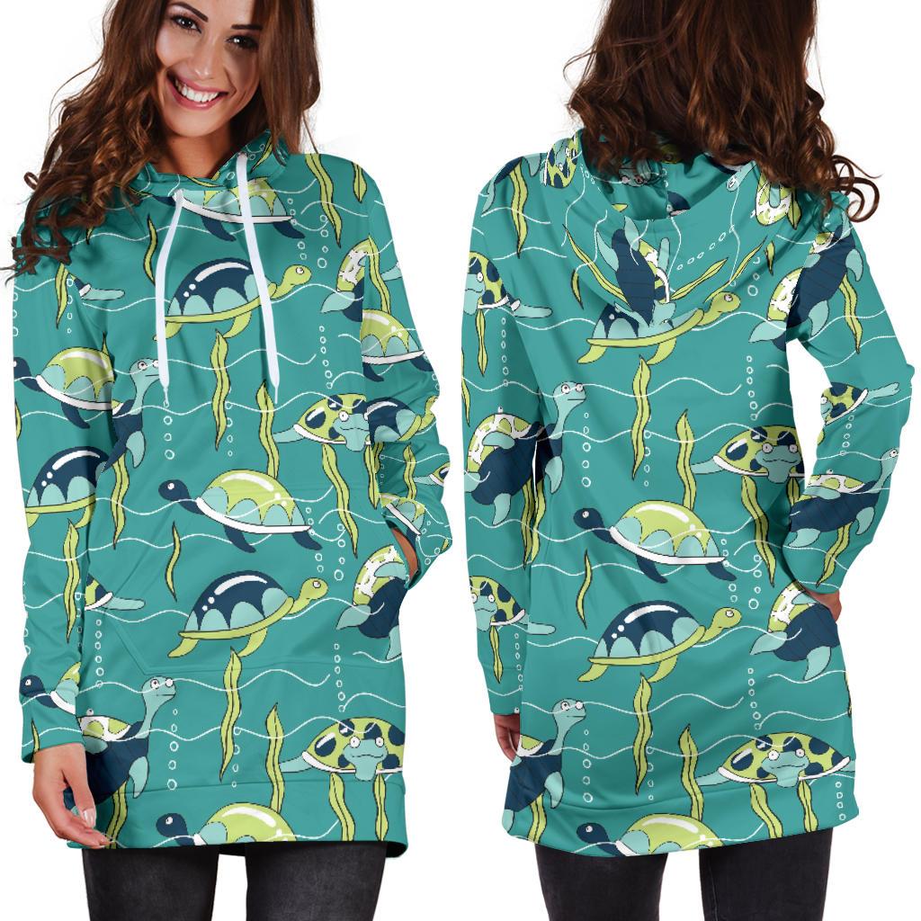 Sea Turtle Pattern Print Design T08 Women Hoodie Dress