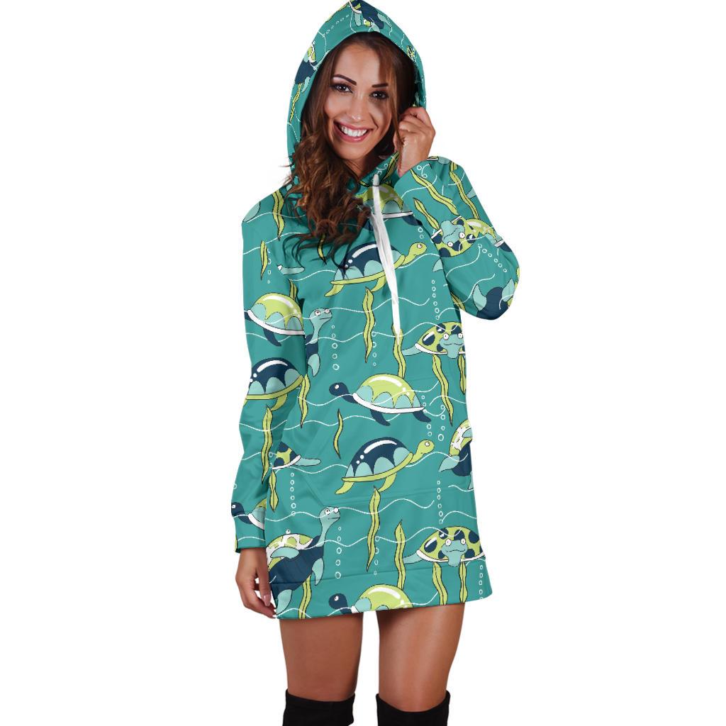Sea Turtle Pattern Print Design T08 Women Hoodie Dress