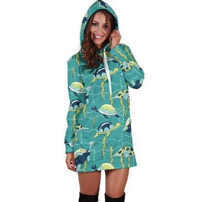 Sea Turtle Pattern Print Design T08 Women Hoodie Dress