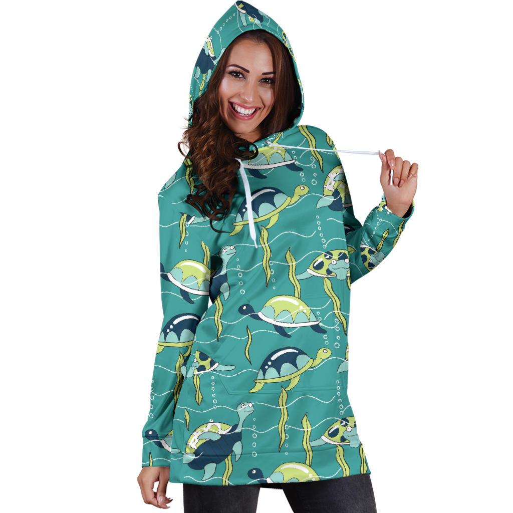 Sea Turtle Pattern Print Design T08 Women Hoodie Dress