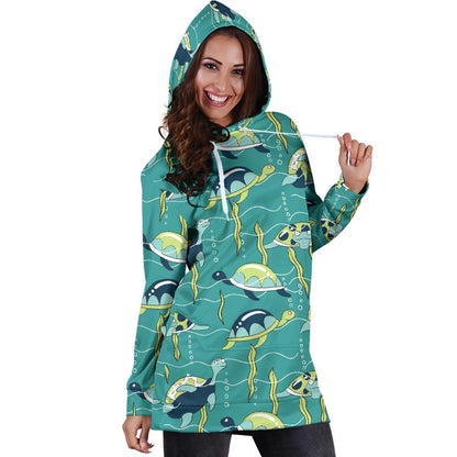 Sea Turtle Pattern Print Design T08 Women Hoodie Dress