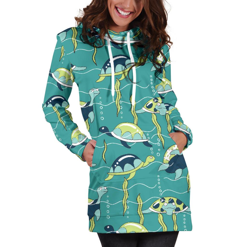 Sea Turtle Pattern Print Design T08 Women Hoodie Dress
