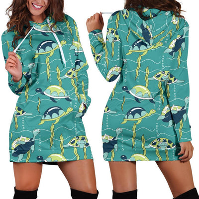 Sea Turtle Pattern Print Design T08 Women Hoodie Dress
