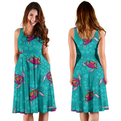 Sea Turtle Pattern Sleeveless Mini Dress
