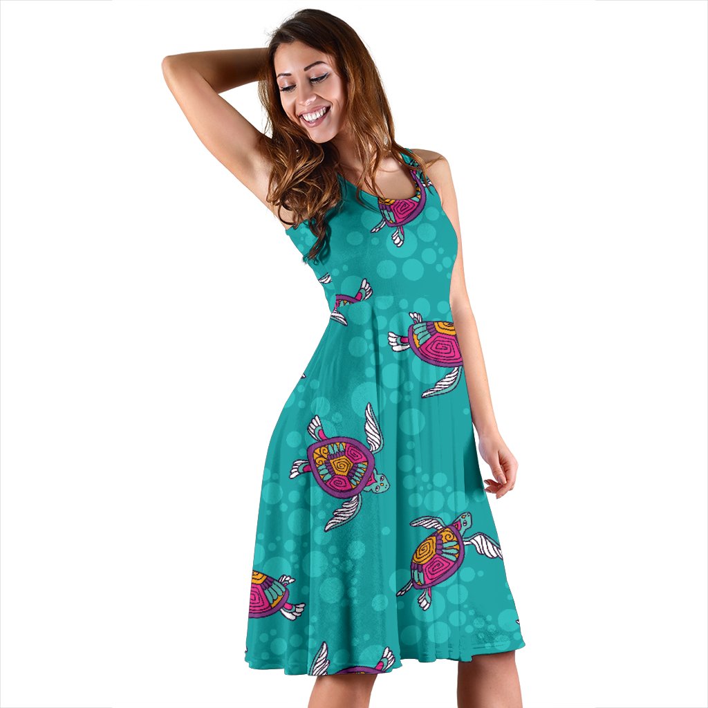 Sea Turtle Pattern Sleeveless Mini Dress