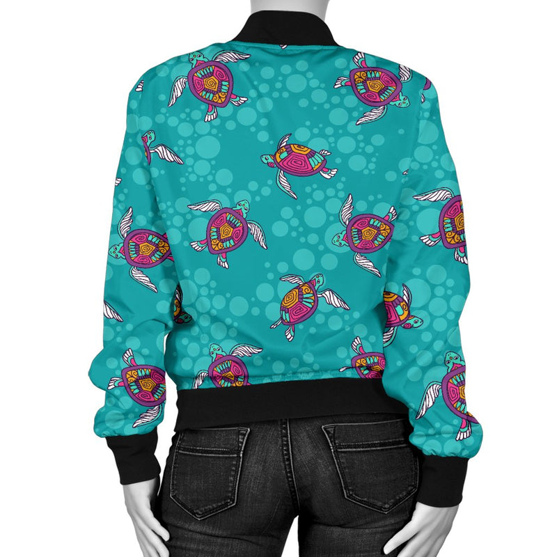 Sea Turtle Pattern Women Casual Bomber Jacket