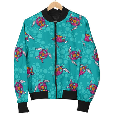 Sea Turtle Pattern Women Casual Bomber Jacket