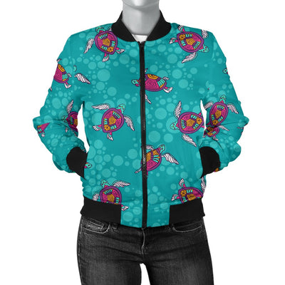 Sea Turtle Pattern Women Casual Bomber Jacket