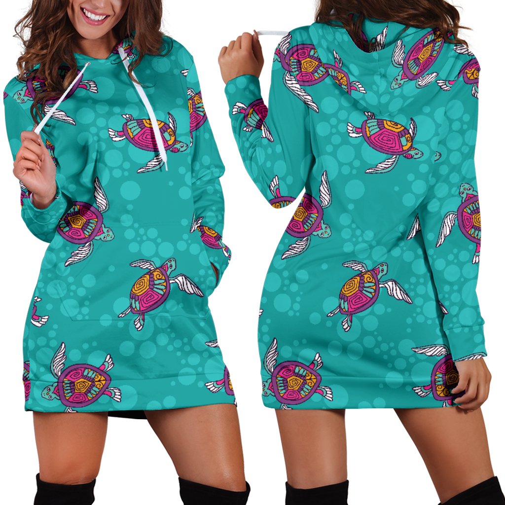 Sea Turtle Pattern Women Hoodie Dress