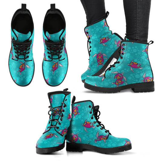 Sea Turtle Pattern Women Leather Boots