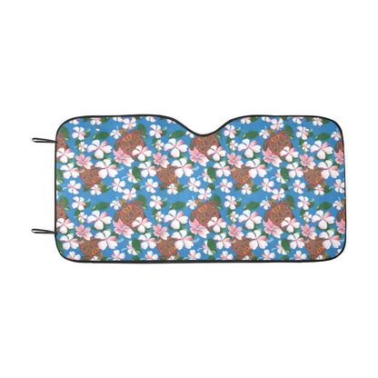 Sea Turtle Pink Hibiscus Hawaiian Print Car Sun Shade-JorJune