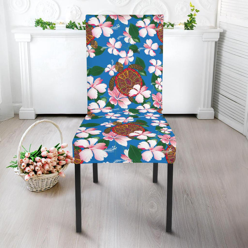 Sea Turtle Pink Hibiscus Hawaiian Print Dining Chair Slipcover-JORJUNE.COM