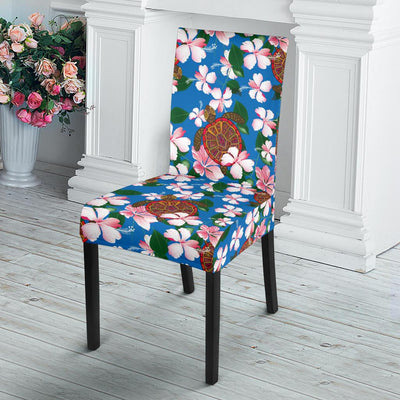 Sea Turtle Pink Hibiscus Hawaiian Print Dining Chair Slipcover-JORJUNE.COM