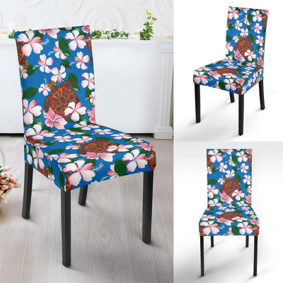 Sea Turtle Pink Hibiscus Hawaiian Print Dining Chair Slipcover-JORJUNE.COM