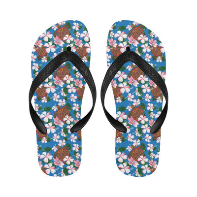 Sea Turtle Pink Hibiscus Hawaiian Print Flip Flops-JorJune