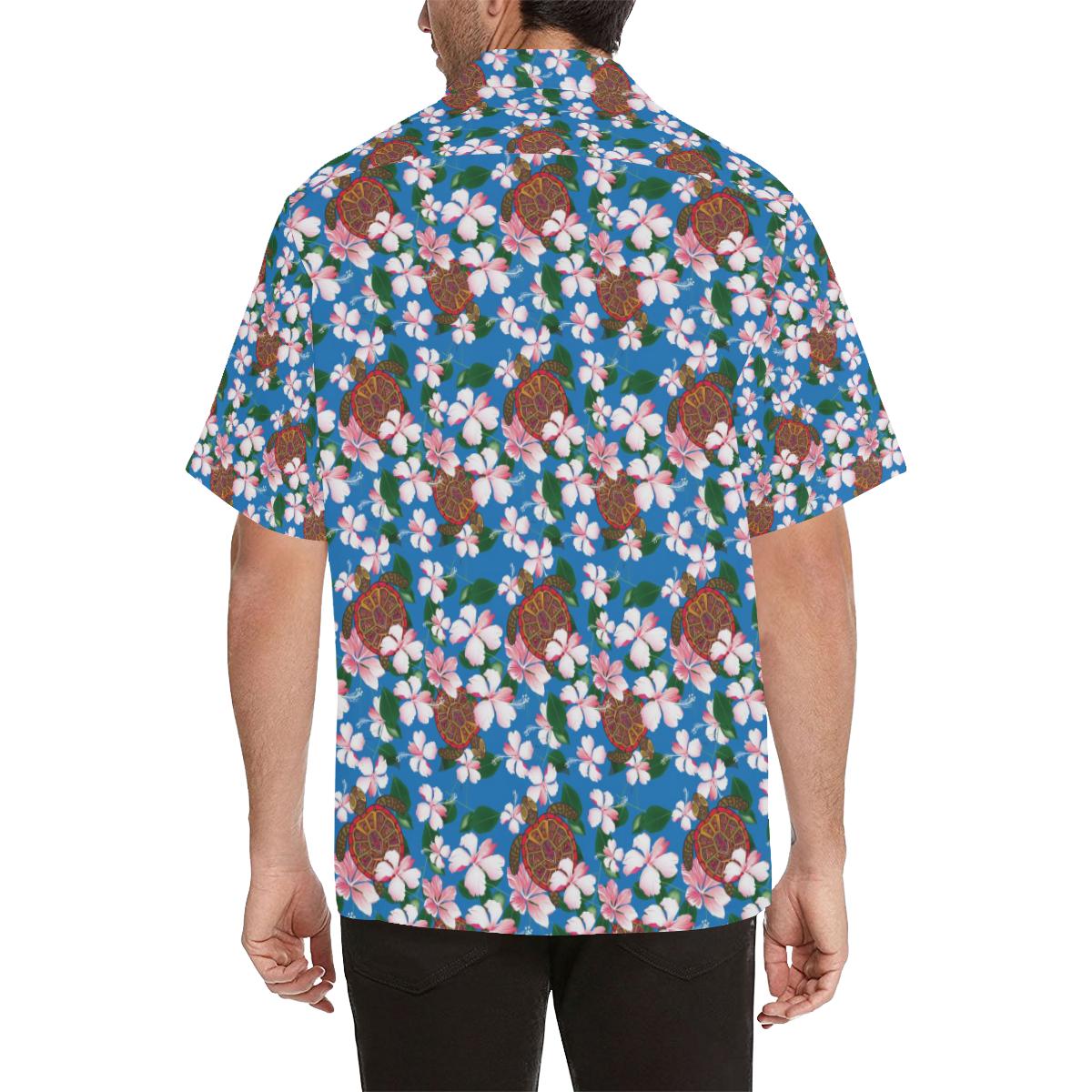 Sea Turtle Pink Hibiscus Hawaiian Print Men Hawaiian Shirt-JorJune