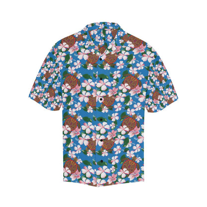 Sea Turtle Pink Hibiscus Hawaiian Print Men Hawaiian Shirt-JorJune