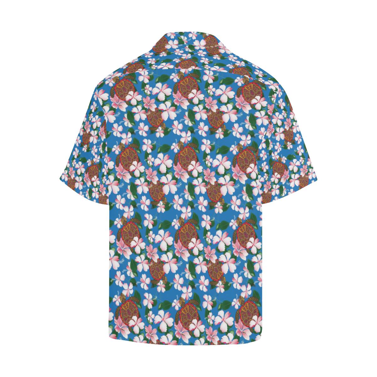 Sea Turtle Pink Hibiscus Hawaiian Print Men Hawaiian Shirt-JorJune