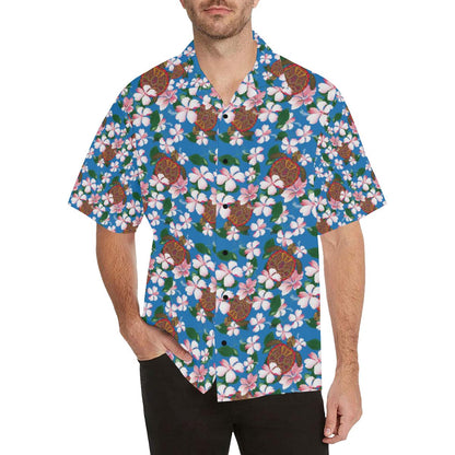 Sea Turtle Pink Hibiscus Hawaiian Print Men Hawaiian Shirt-JorJune