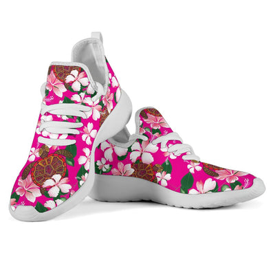 Sea Turtle Pink Hibiscus Hawaiian Print Mesh Knit Sneakers Shoes