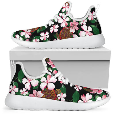 Sea Turtle Pink Hibiscus Hawaiian Print Mesh Knit Sneakers Shoes