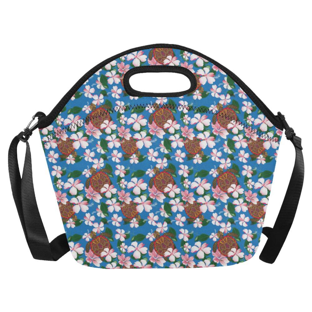 Sea Turtle Pink Hibiscus Hawaiian Print Neoprene Lunch Bag-JorJune