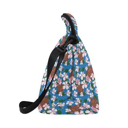 Sea Turtle Pink Hibiscus Hawaiian Print Neoprene Lunch Bag-JorJune