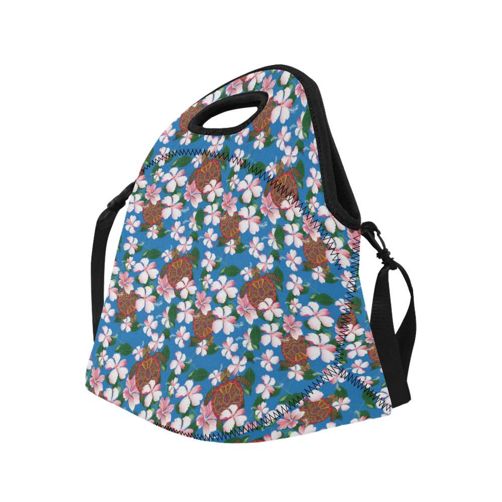 Sea Turtle Pink Hibiscus Hawaiian Print Neoprene Lunch Bag-JorJune
