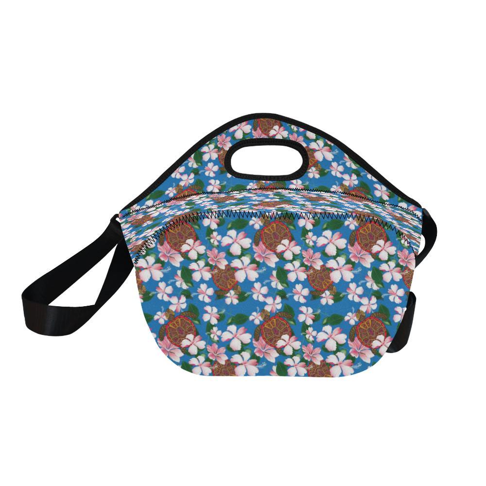 Sea Turtle Pink Hibiscus Hawaiian Print Neoprene Lunch Bag-JorJune